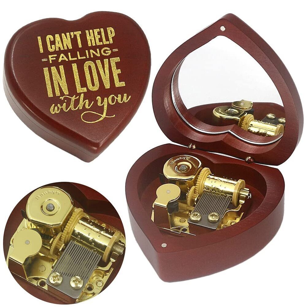 6110 Solid Heart-Shaped Music Box Retro Music Box Christmas Birthday